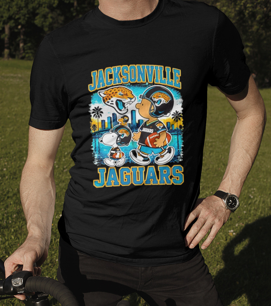 Jacksonville Jaguars Snoopy Woodstock Skyline 2026 Football T-Shirt