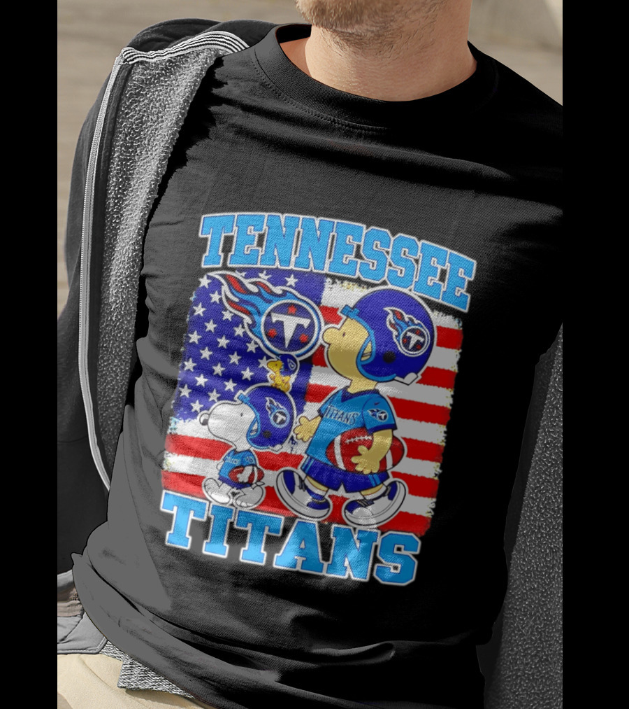 Tennessee Titans Snoopy Woodstock American Flag NFL Football 2026 T-Shirt