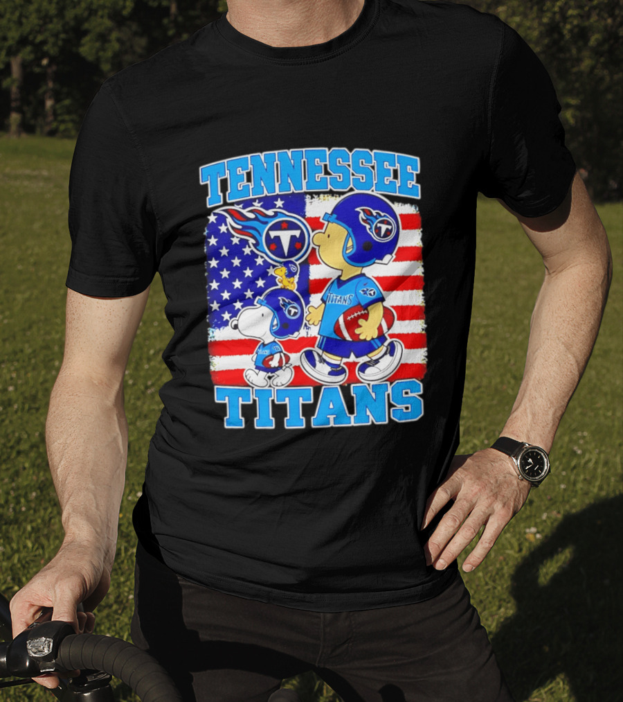 Tennessee Titans Snoopy Woodstock American Flag NFL Football 2026 T-Shirt