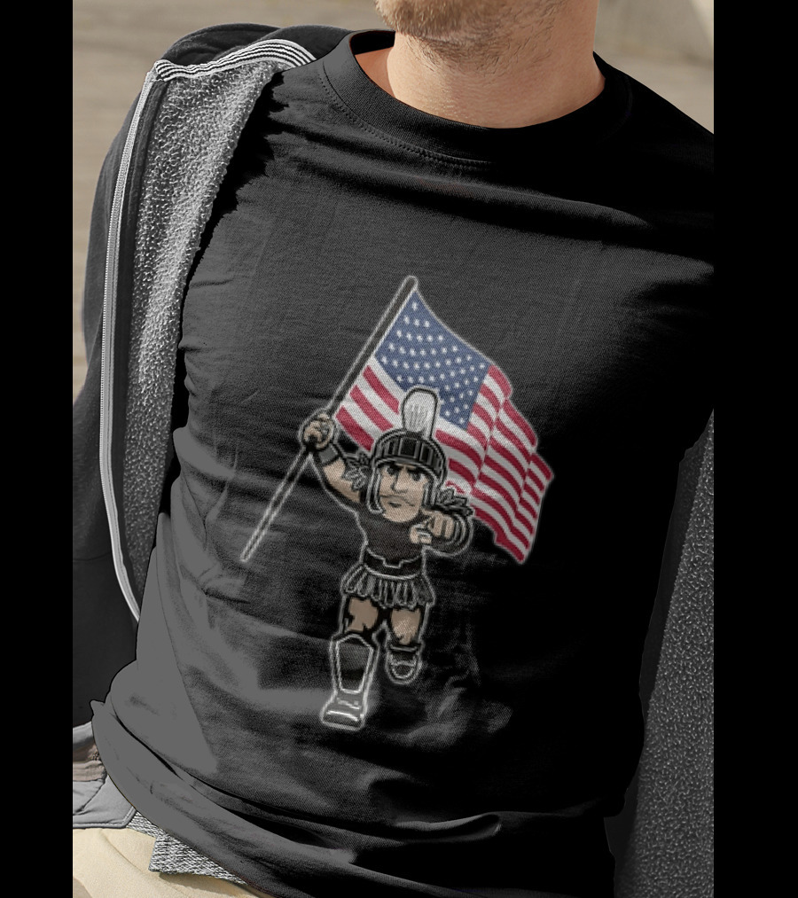 Spartan Warrior Carrying American Flag T-Shirt