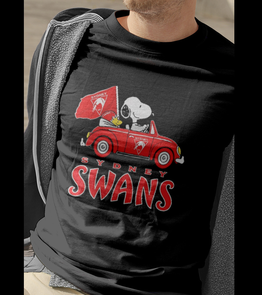 Sydney Swans Snoopy Woodstock Red Car Banner T-Shirt