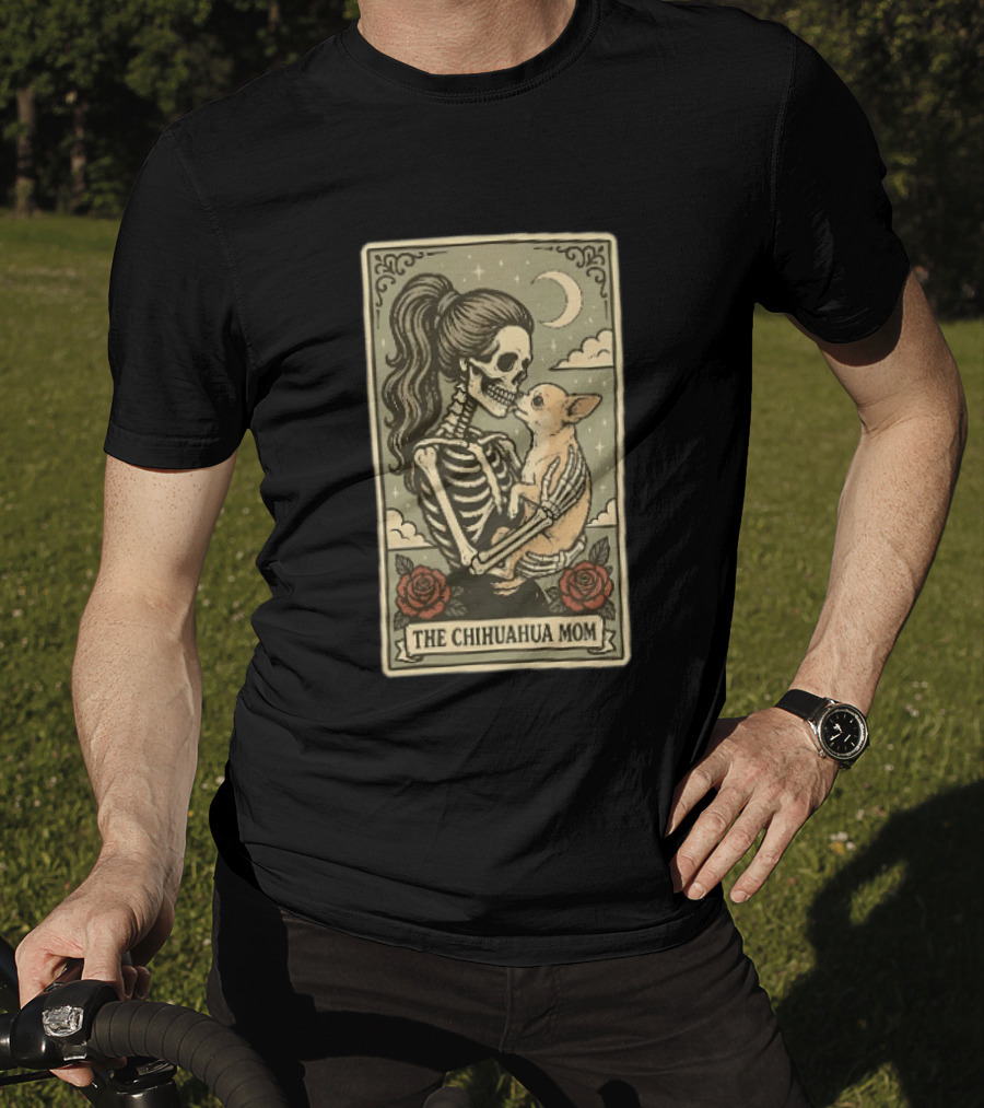 The Chihuahua Mom Skeleton With Dog Moon And Roses T-Shirt
