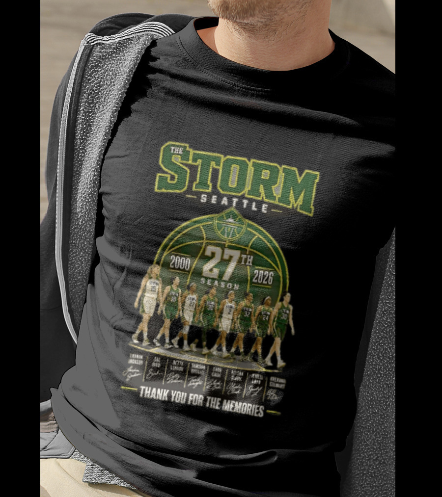 The Storm Seattle 27th Season 2000 2026 Thank You For The Memories Sue Bird Jewell Loyd Breanna Stewart Sami Whitcomb Noelle Quinn Ezi Magbegor T-Shirt