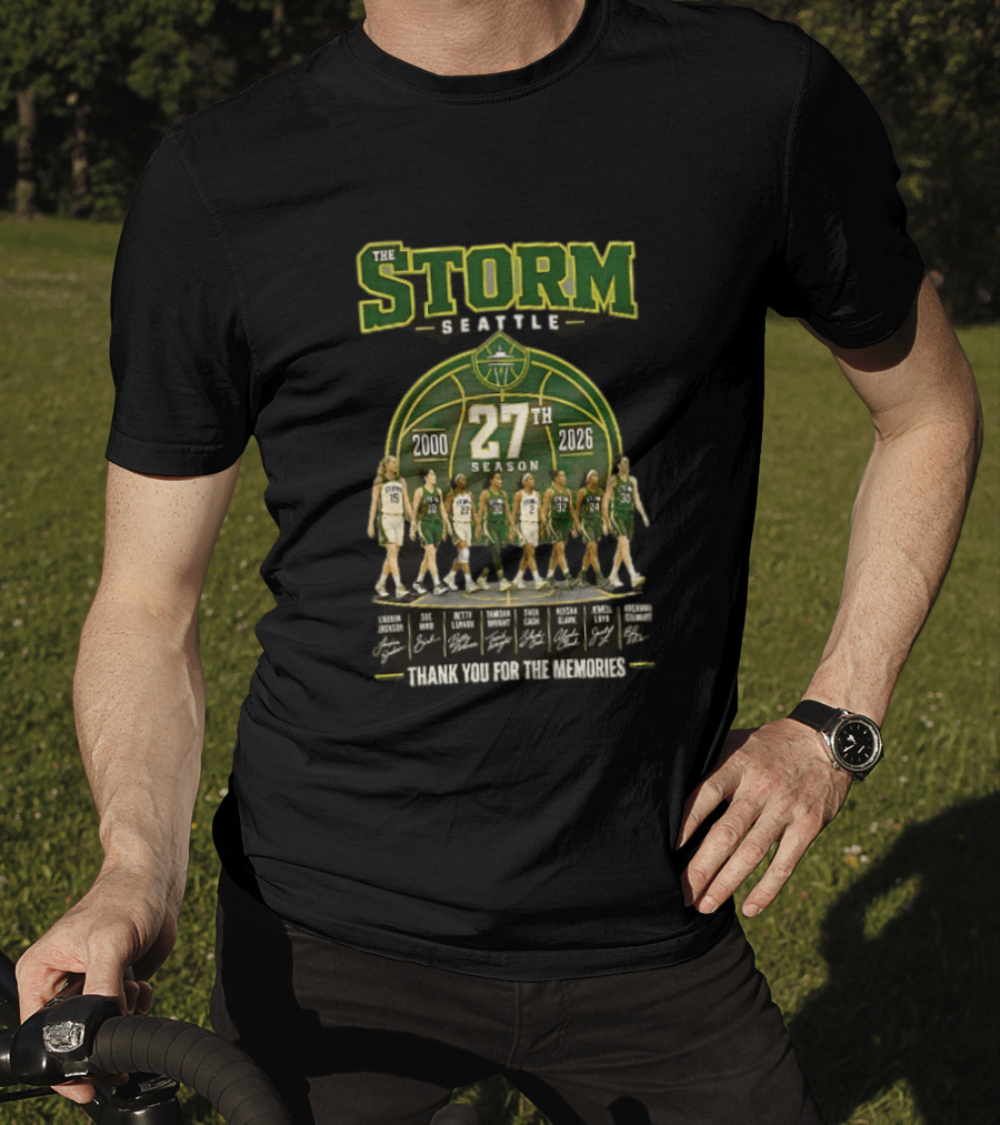 The Storm Seattle 27th Season 2000 2026 Thank You For The Memories Sue Bird Jewell Loyd Breanna Stewart Sami Whitcomb Noelle Quinn Ezi Magbegor T-Shirt