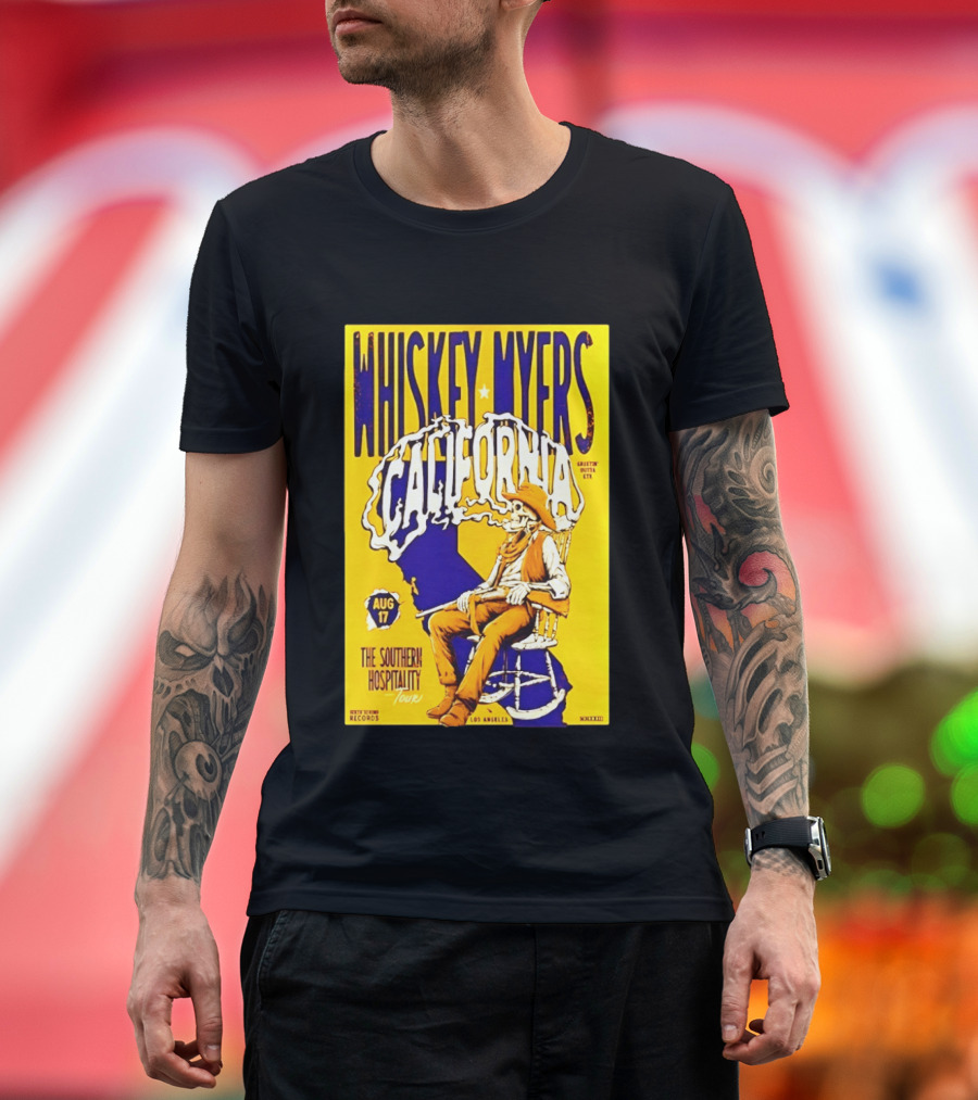 Whiskey Myers California Southern Hospitality Tour August 17 Los Angeles Reclining Cowboy T-Shirt