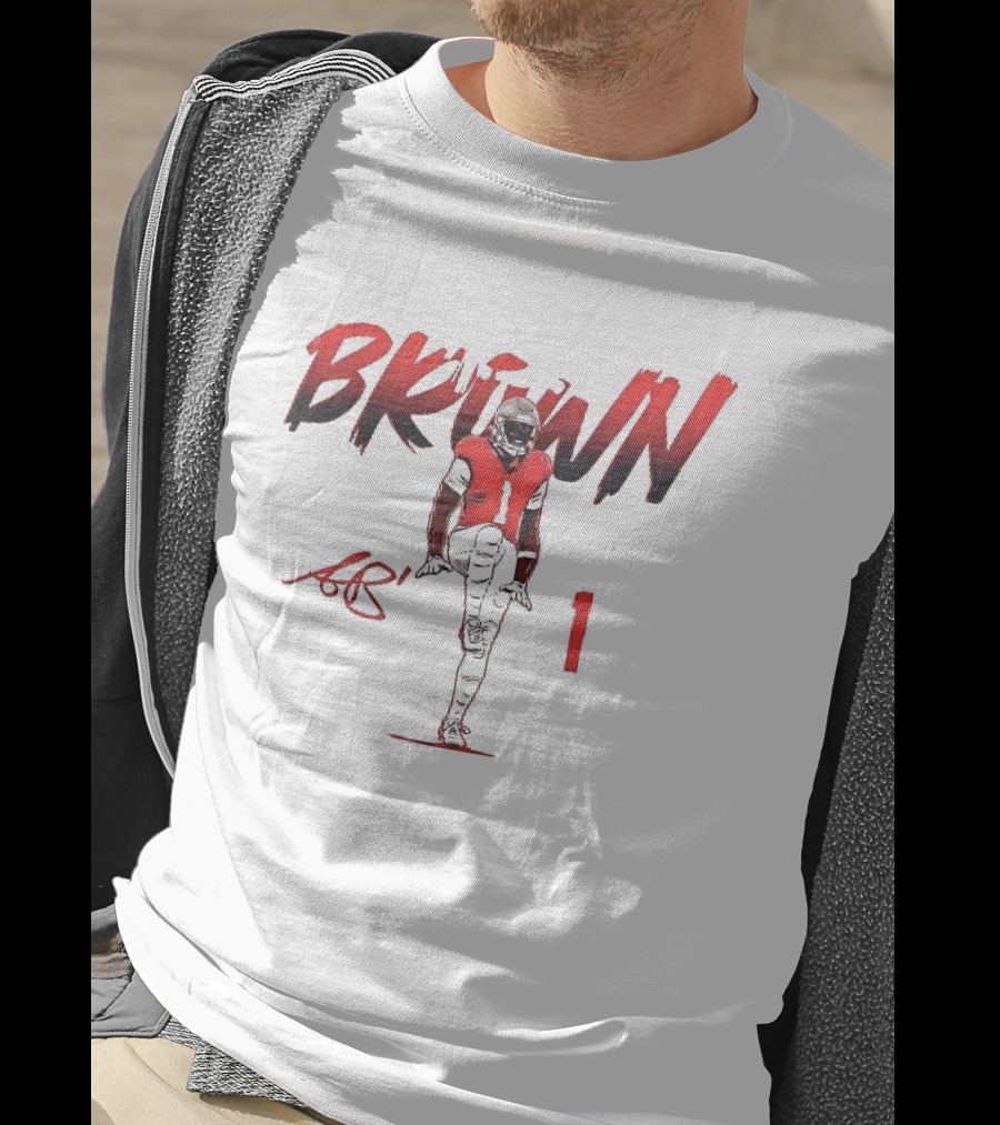 Brown AB 1 Football Player Red Brush Stroke High Knee Pose T-Shirt