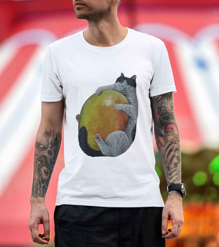Cat Hugging Giant Mango Fruit T-Shirt