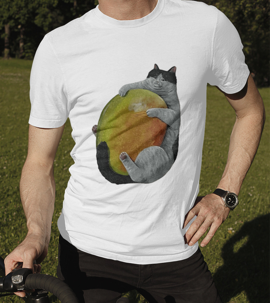 Cat Hugging Giant Mango Fruit T-Shirt