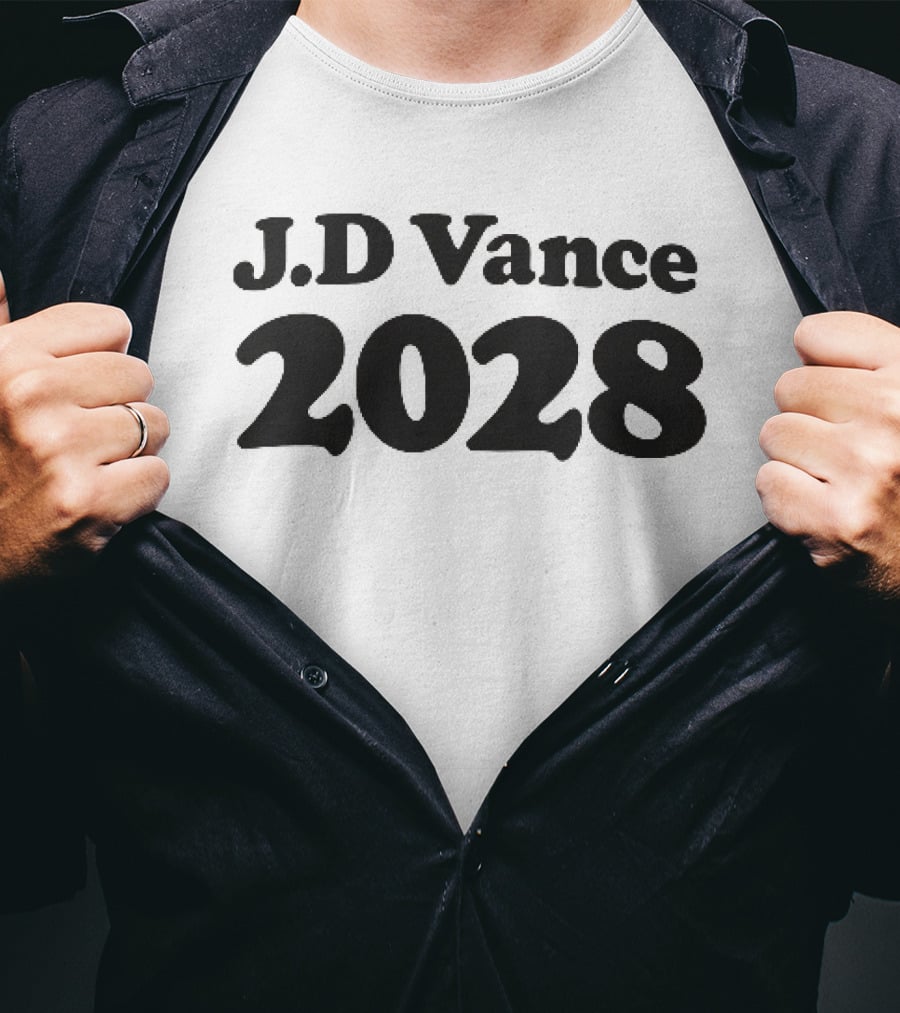 J D Vance 2028 Bold Black Chunky Serif Lettering T-Shirt