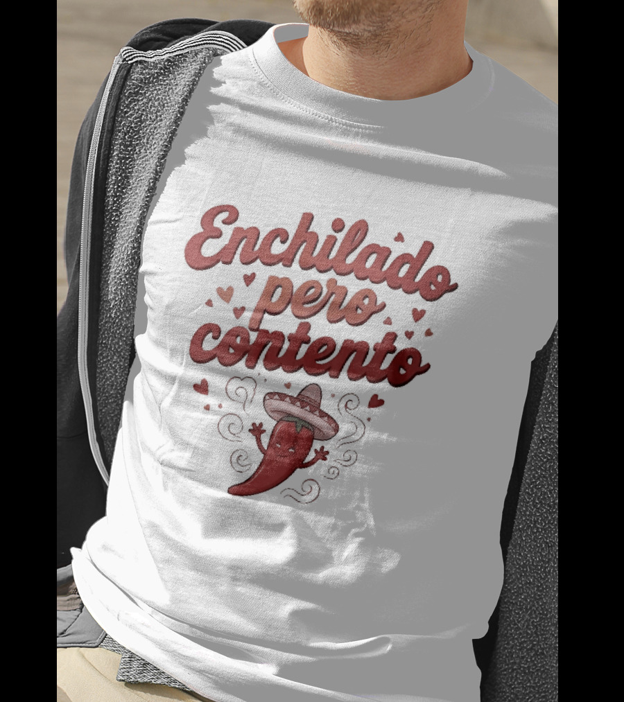 Enchilado Pero Contento Sombrero Chili Pepper Cartoon Hearts T-Shirt