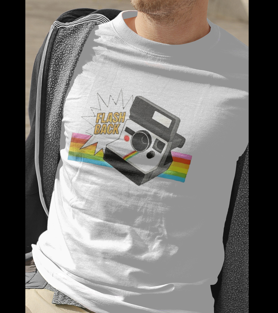Flash Back Instant Camera Rainbow Stripe Starburst T-Shirt