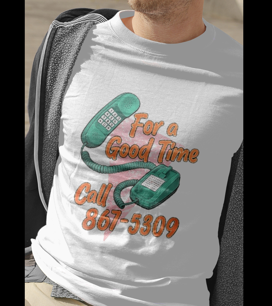 For A Good Time Call 867 5309 Teal Telephone Pink Triangle T-Shirt