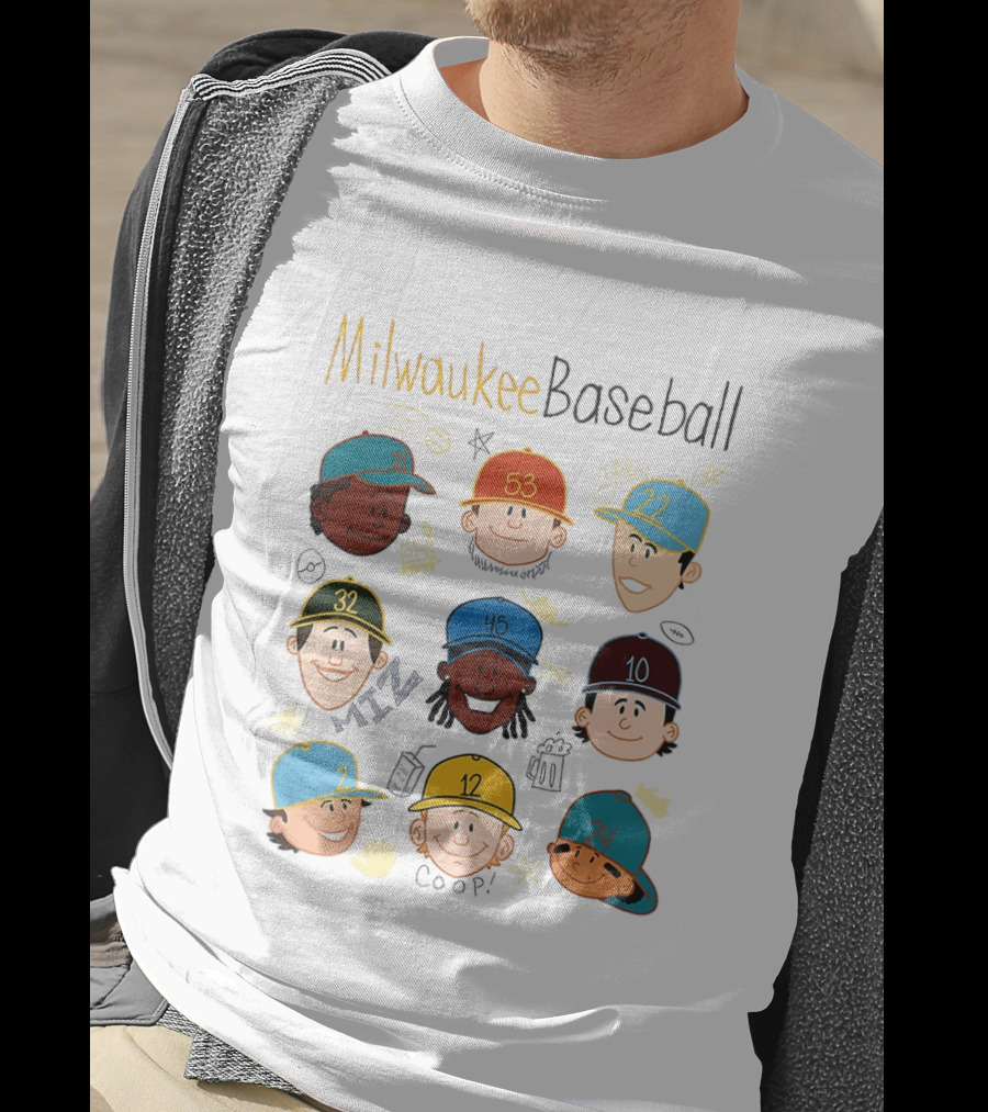 Milwaukee Baseball Players Cartoon Faces Yeli Coop Miz T-Shirt