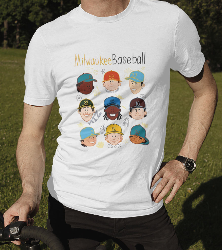 Milwaukee Baseball Players Cartoon Faces Yeli Coop Miz T-Shirt