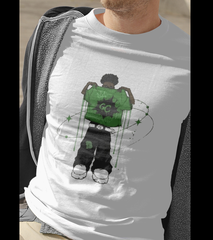 Gc Drip Cartoon Character Holding Green Clothing With Crown And Stars T-Shirt