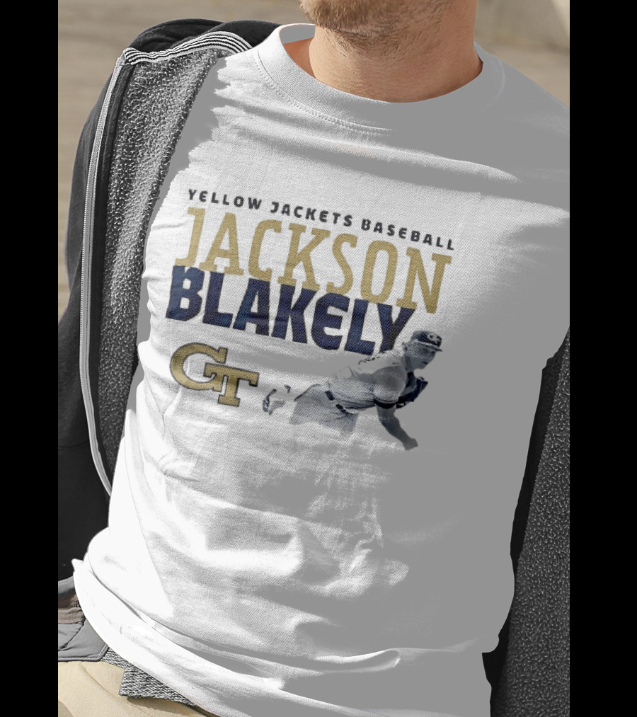 Yellow Jackets Baseball Jackson Blakely GT Pitching Action T-Shirt