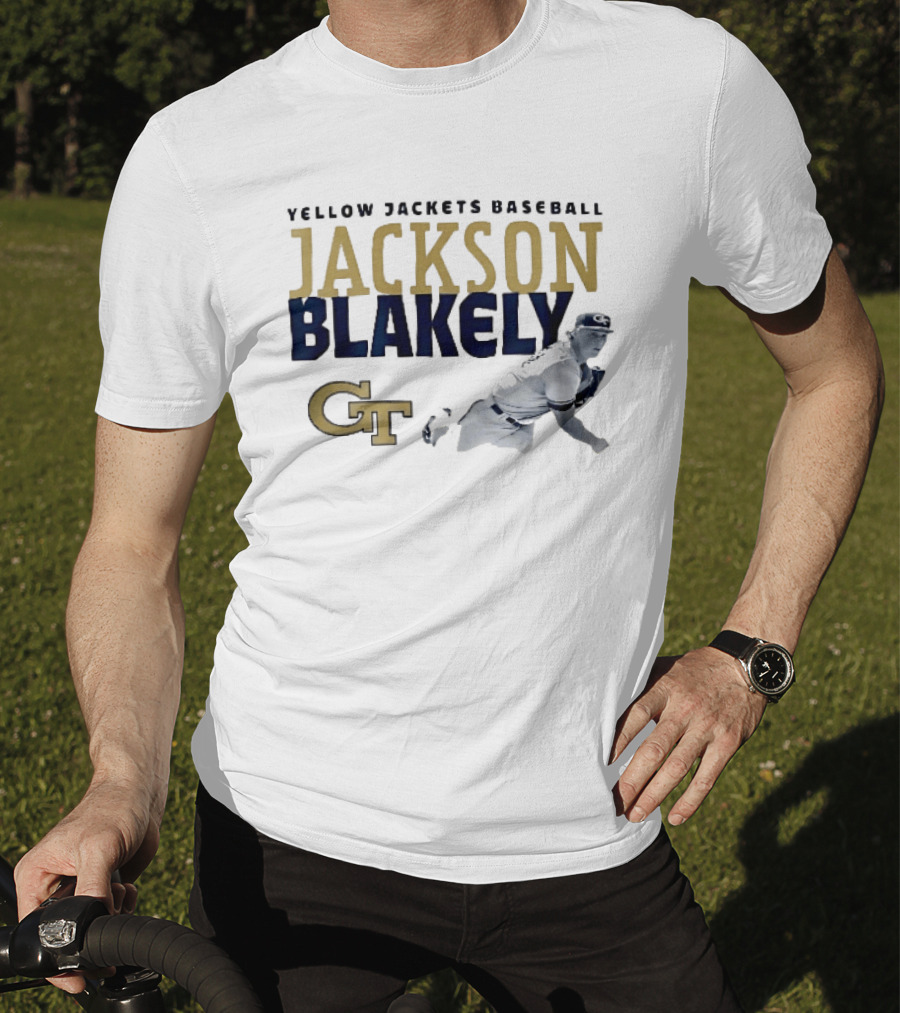 Yellow Jackets Baseball Jackson Blakely GT Pitching Action T-Shirt