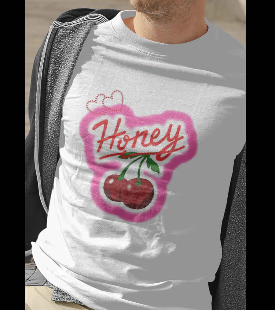 Honey Red Cherries Neon Heart T-Shirt
