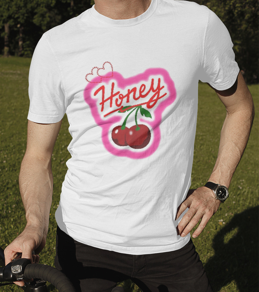 Honey Red Cherries Neon Heart T-Shirt