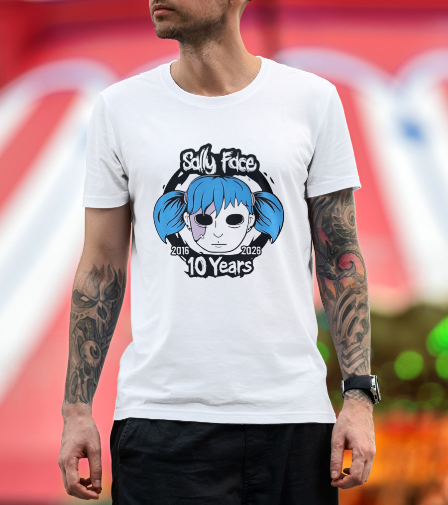 Sally Face 10 Years Anniversary 2016 2026 Blue Hair Mask Face T-Shirt