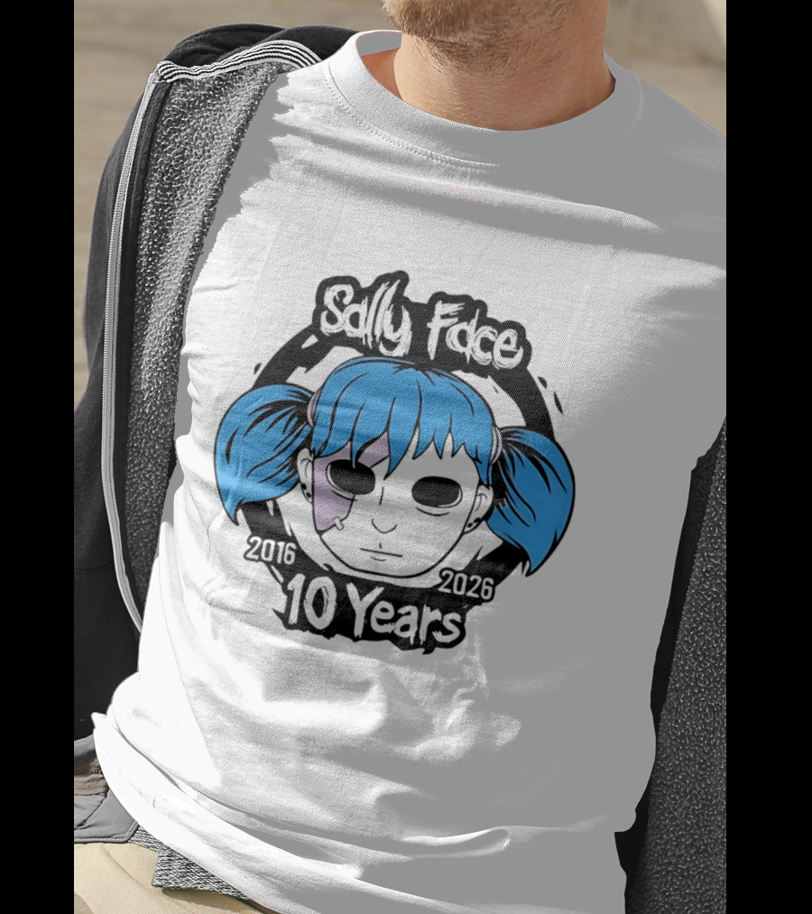 Sally Face 10 Years Anniversary 2016 2026 Blue Hair Mask Face T-Shirt