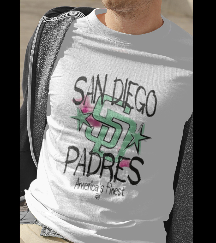 San Diego Padres America's Finest Mint Pink Watercolor Stars T-Shirt
