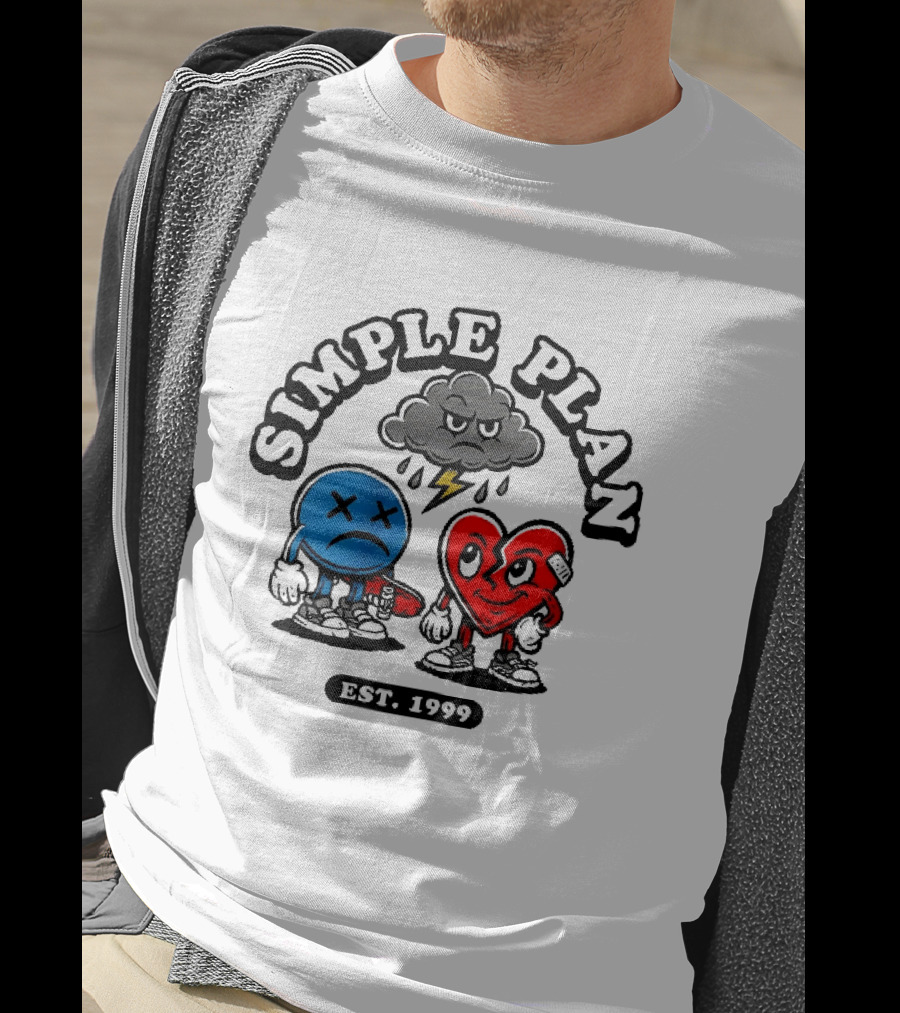 Simple Plan Est 1999 Sad Face Broken Heart Storm Cloud T-Shirt
