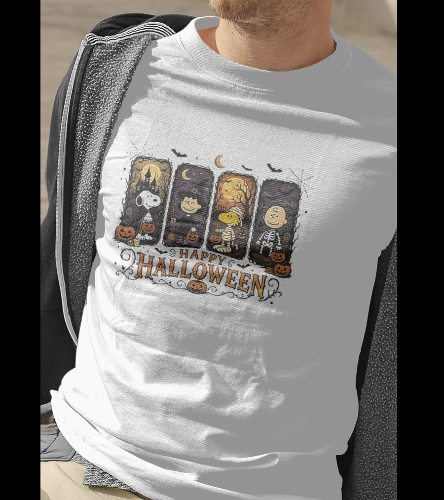 Happy Halloween Peanuts Characters Snoopy Woodstock Charlie Brown T-Shirt