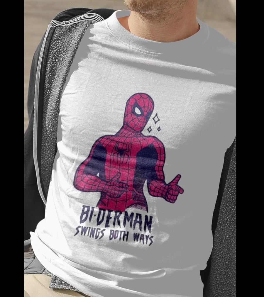 Bi Derman Swings Both Ways Superhero Spiderman T-Shirt