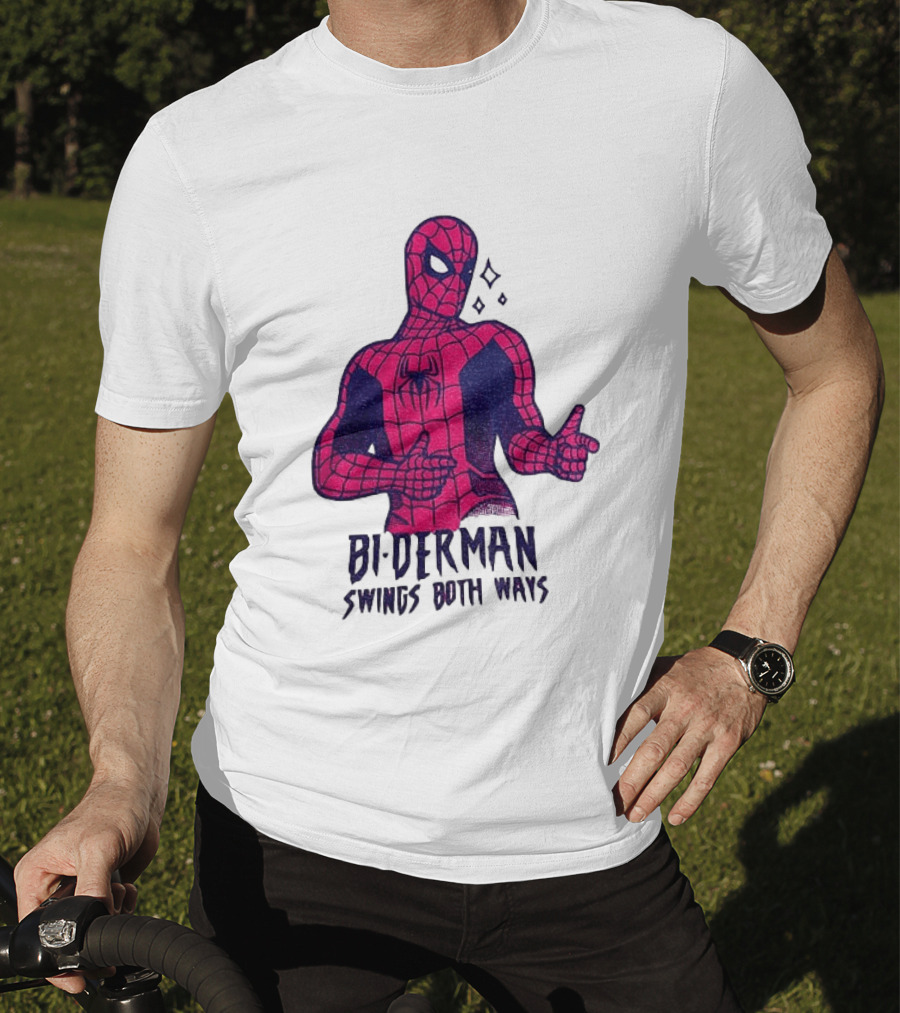 Bi Derman Swings Both Ways Superhero Spiderman T-Shirt