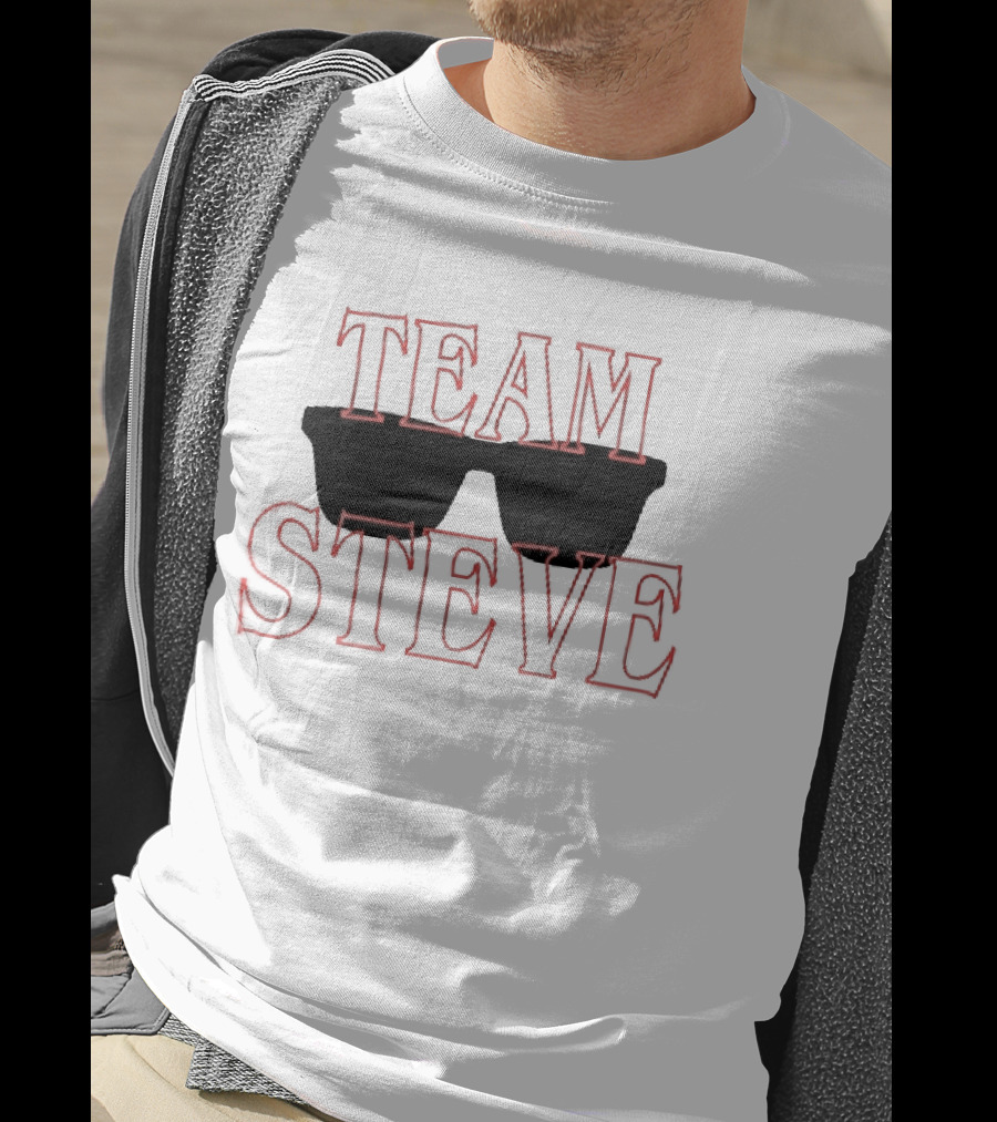 Team Steve Black Sunglasses Theme Red Letters T-Shirt