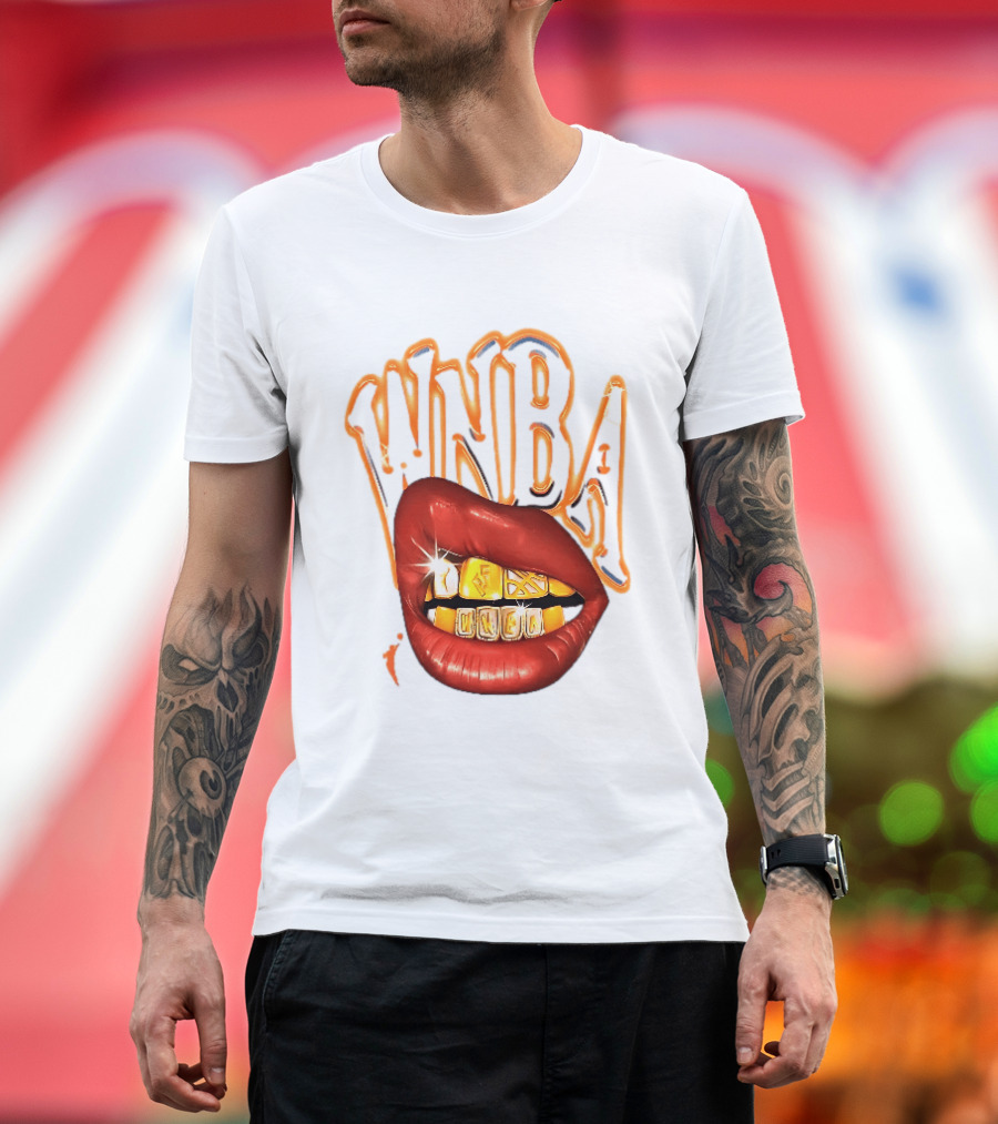 WNBA Red Lips Gold Teeth Grillz Glowing Chrome Lettering T-Shirt