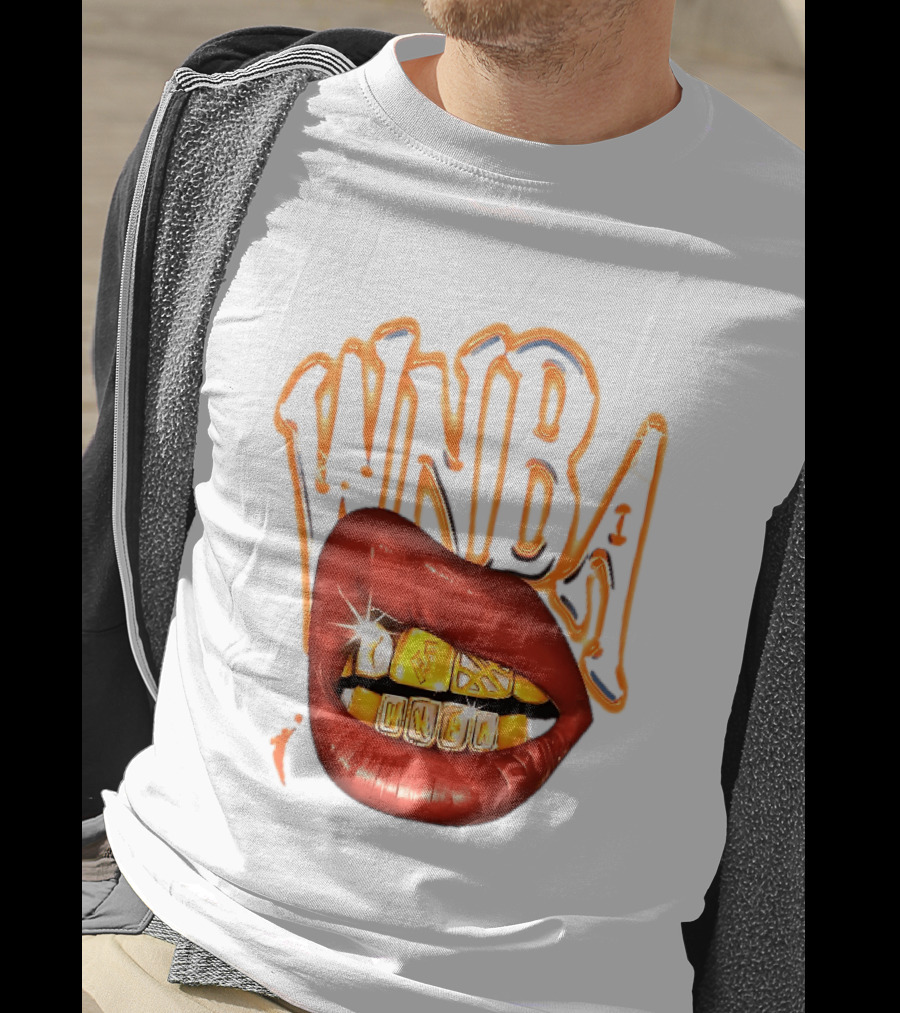 WNBA Red Lips Gold Teeth Grillz Glowing Chrome Lettering T-Shirt