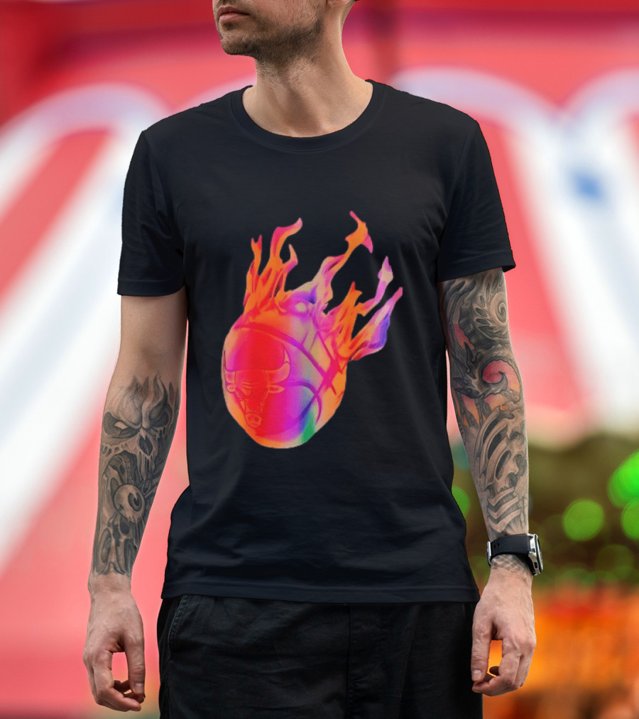 Chicago Bulls NBA Basketball Flaming Fireball NBA Fans Merchandise T-Shirt