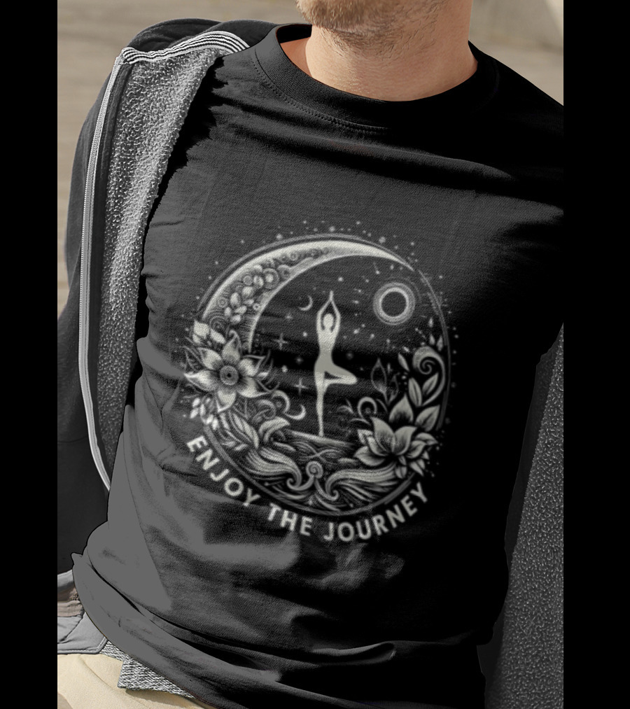 Enjoy The Journey Yoga Tree Pose Mandala Moon Sun Floral Surround T-Shirt