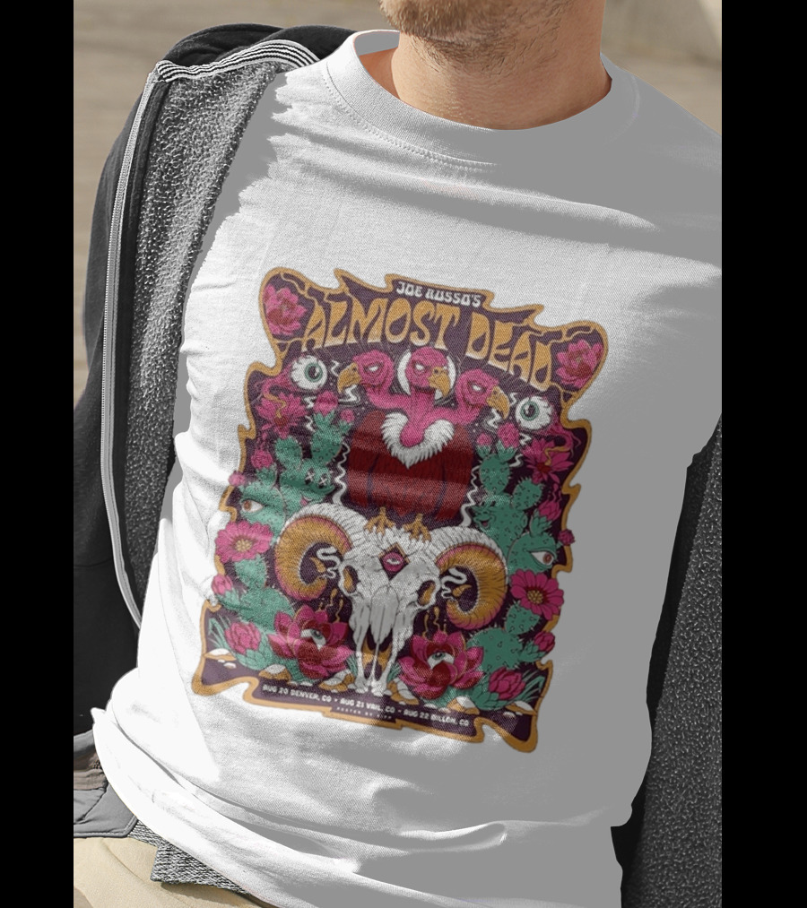 Joe Russo's Almost Dead Tour 2026 August 20 Denver August 21 Vail August 22 Dillon Vibrant Skull And Vulture Art Floral T-Shirt