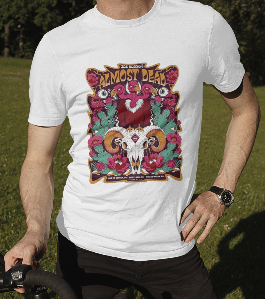 Joe Russo's Almost Dead Tour 2026 August 20 Denver August 21 Vail August 22 Dillon Vibrant Skull And Vulture Art Floral T-Shirt