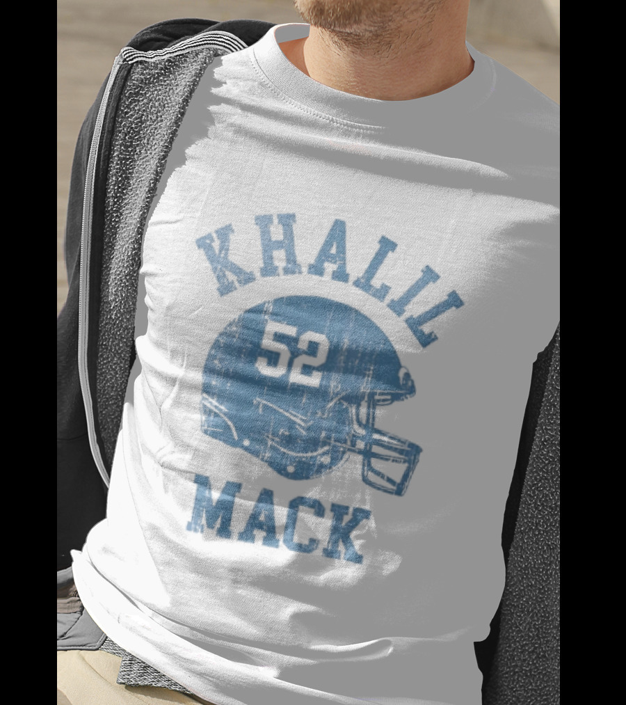 Khalil Mack 52 Distressed Powder Blue Football Helmet T-Shirt