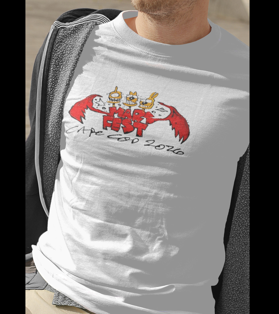 Mars Fest Cape Cod 2026 Cartoon Alien Creature Heads Red Wings Ufo Space T-Shirt