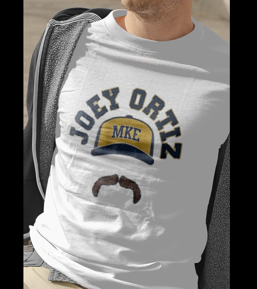 Milwaukee Brewers MKE Joey Ortiz Baseball Cap Mustache T-Shirt