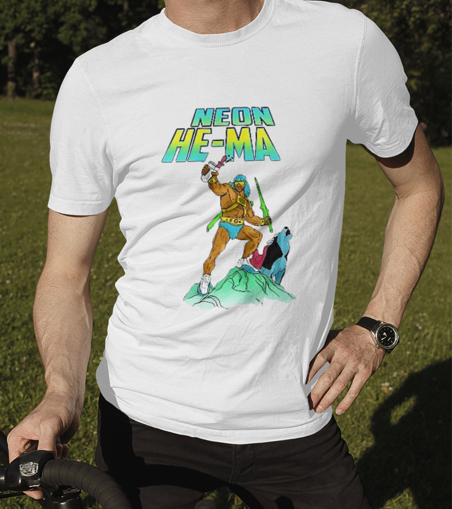 Neon He Ma Cartoon Warrior Action With Purple Drink Mountain Adventure T-Shirt