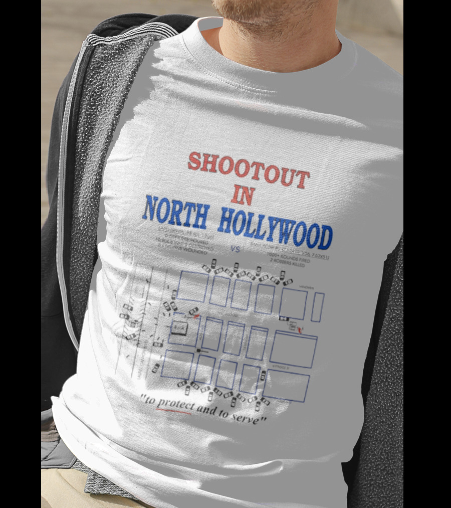 Shootout In North Hollywood Map With LAPD And Bank Robbers Ammunition Details T-Shirt
