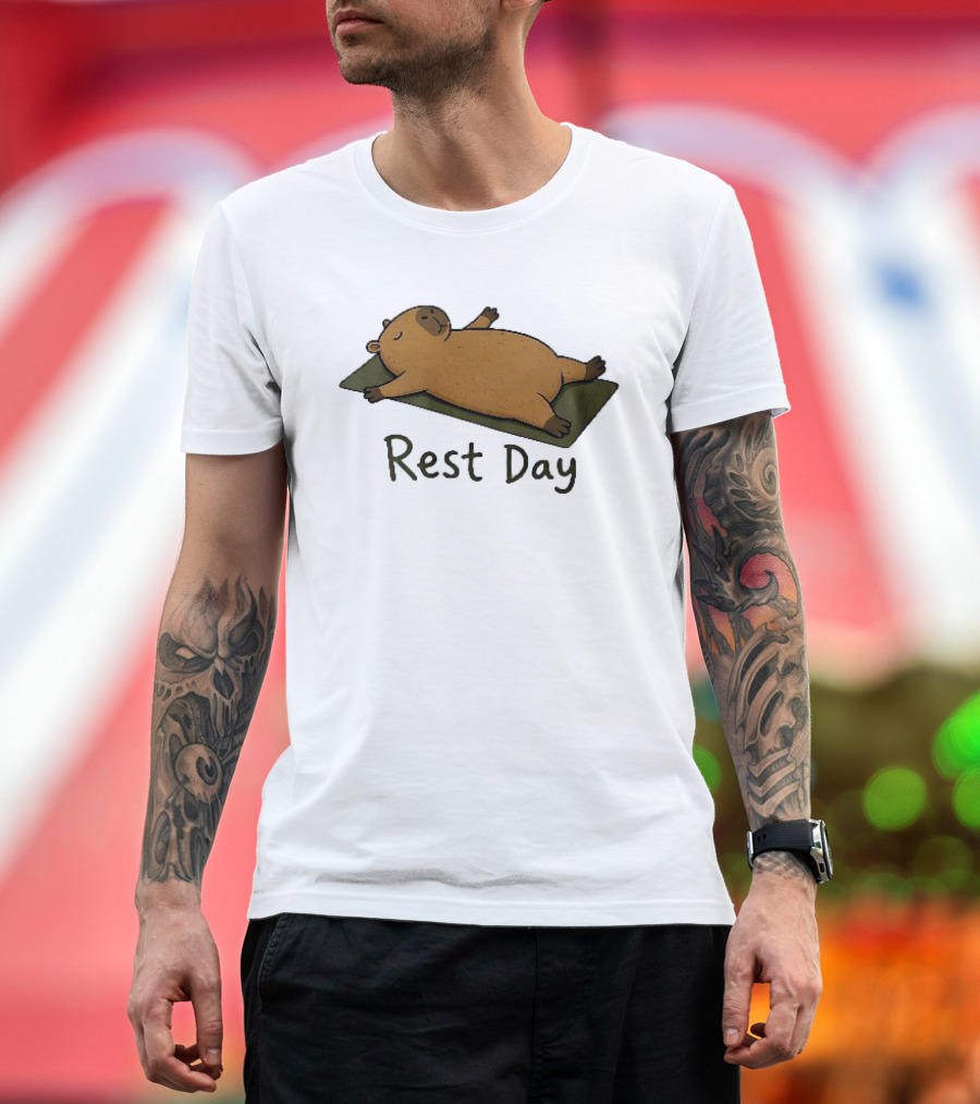 Rest Day Capybara Relaxing On Yoga Mat Cartoon T-Shirt