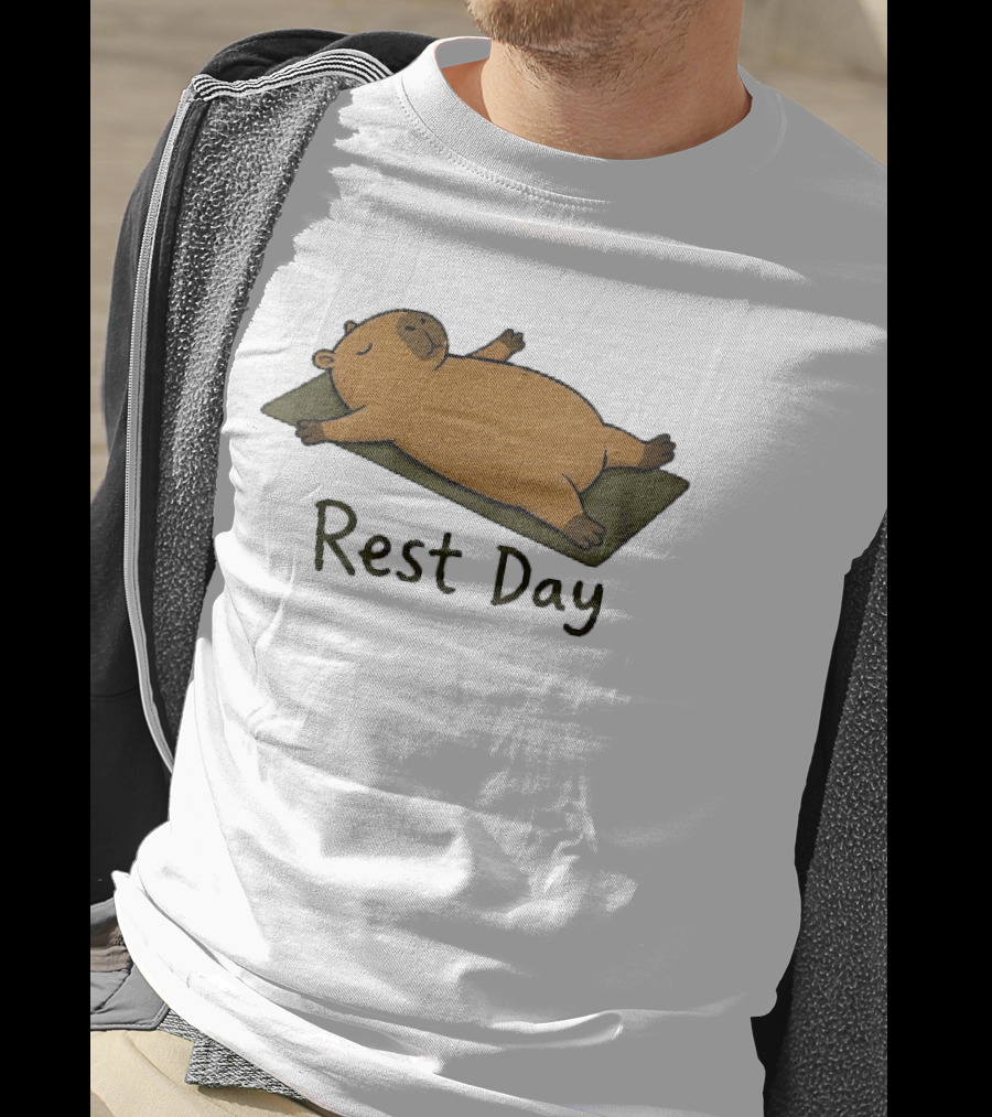 Rest Day Capybara Relaxing On Yoga Mat Cartoon T-Shirt