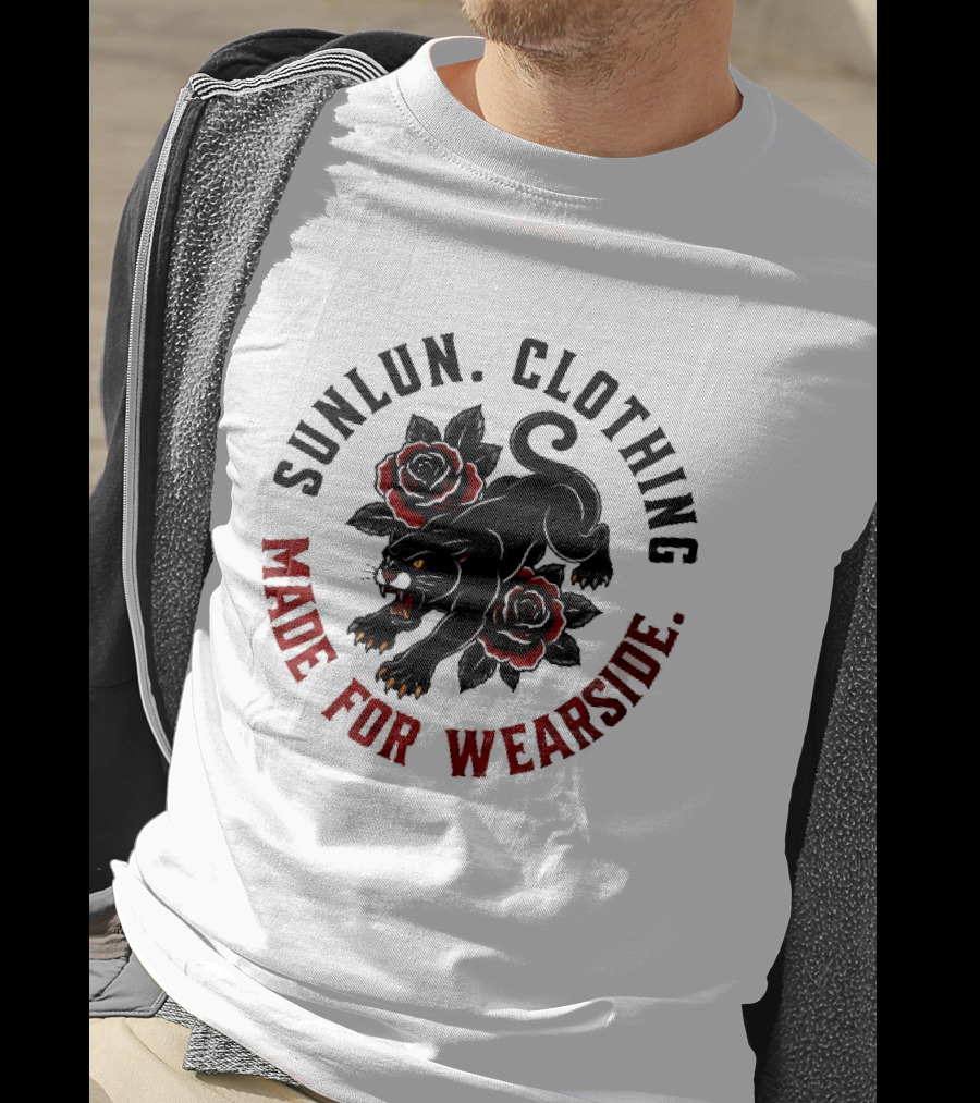 Sunlun Clothing Wearside Black Panther Red Roses Traditional Tattoo T-Shirt