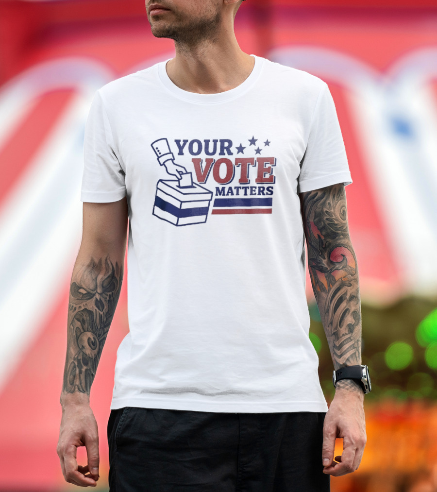 Your Vote Matters Hand Dropping Ballot Box Four Stars Red Blue Stripes T-Shirt