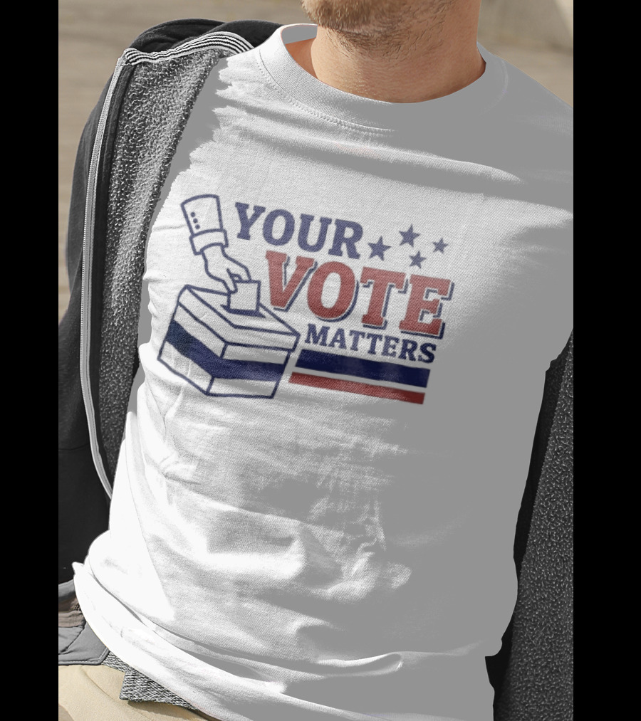 Your Vote Matters Hand Dropping Ballot Box Four Stars Red Blue Stripes T-Shirt