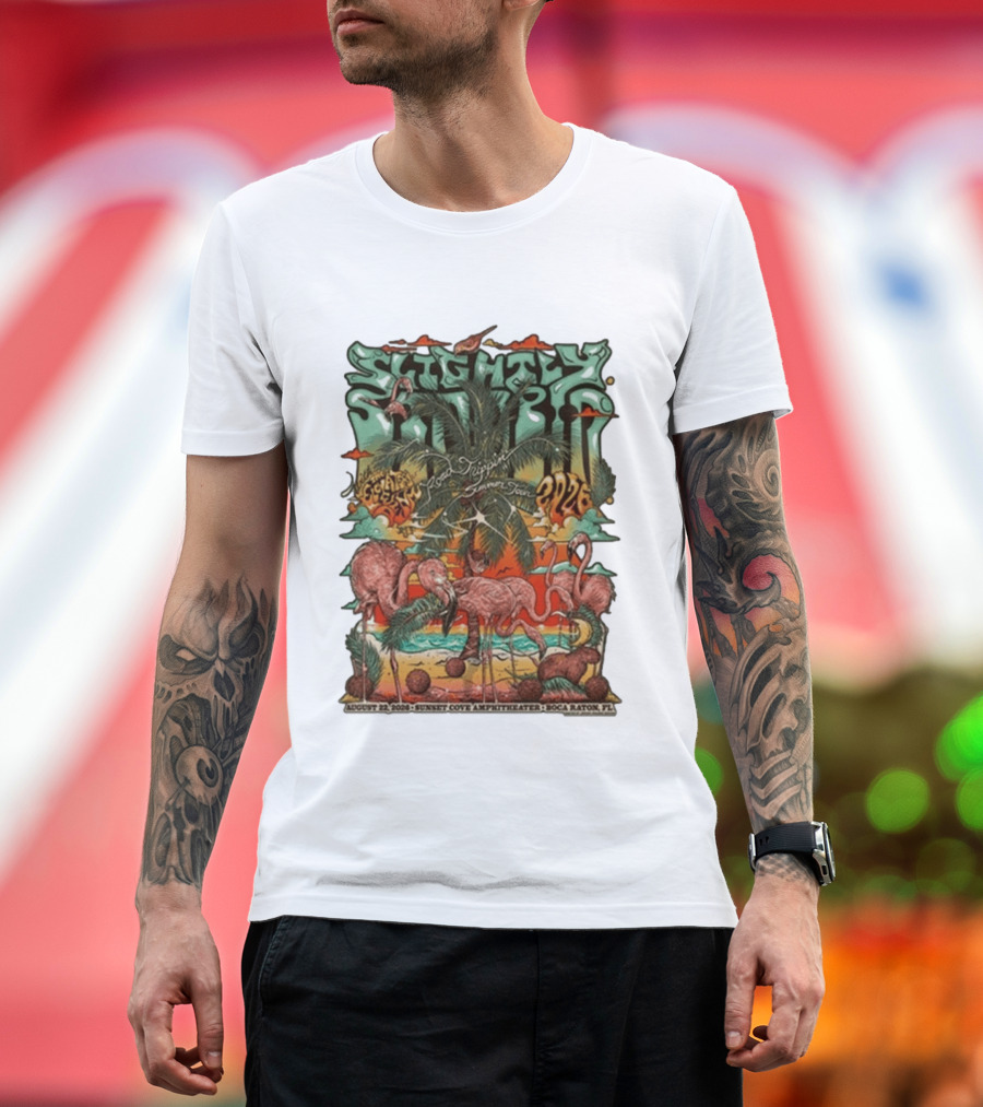 Slightly Stoopid August 22 2026 Ice Drippin Summer Tour Sunset Cove Amphitheater Boca Raton FL Flamingos Palms T-Shirt