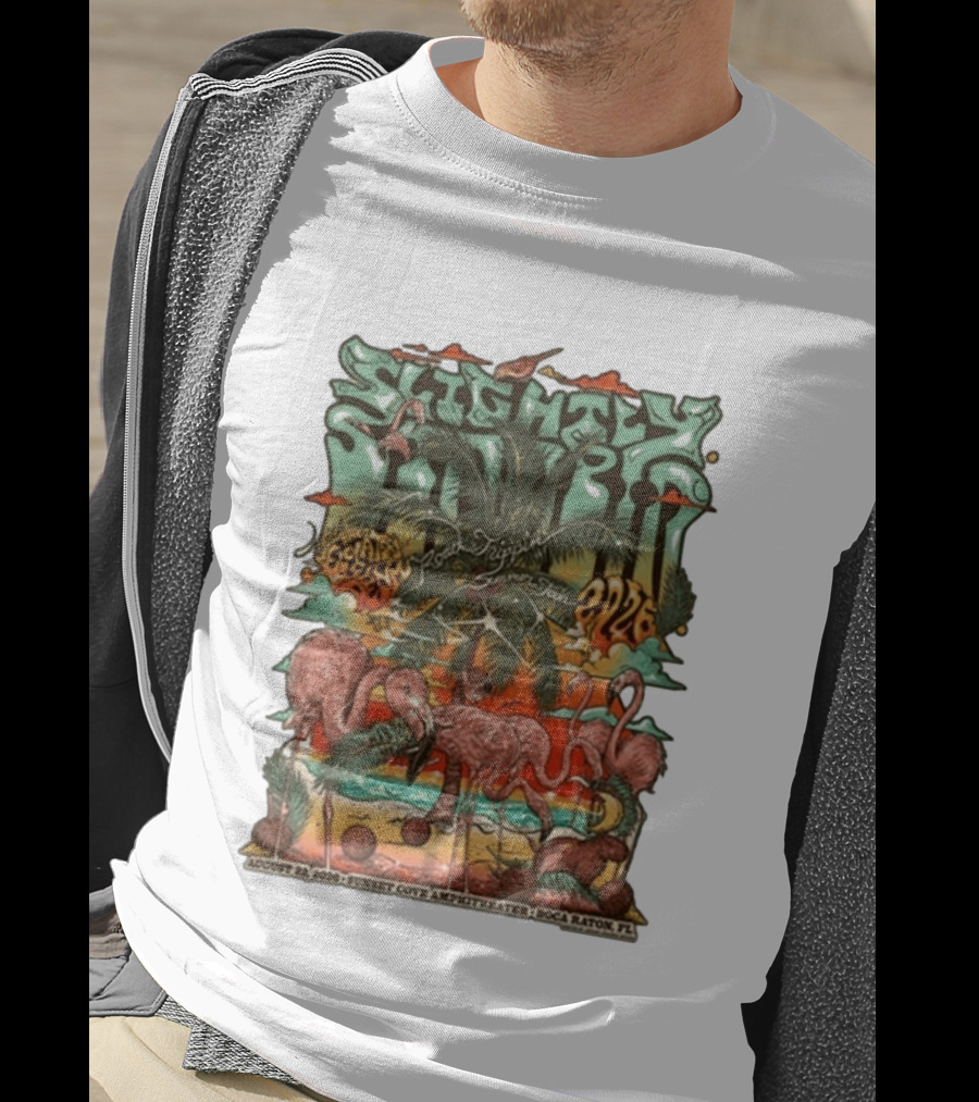 Slightly Stoopid August 22 2026 Ice Drippin Summer Tour Sunset Cove Amphitheater Boca Raton FL Flamingos Palms T-Shirt