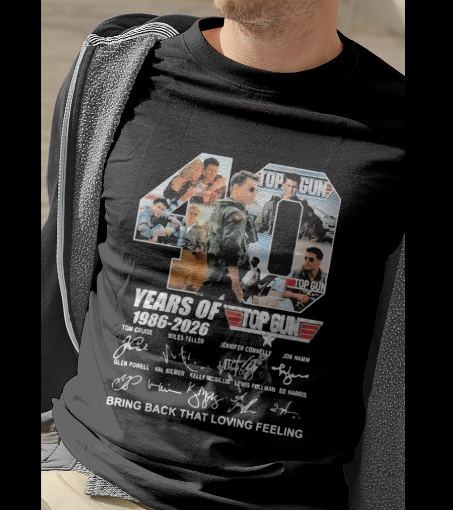 40 Years Of Top Gun 1986 2026 Cast Signatures Tom Cruise Val Kilmer Jennifer Connelly Miles Teller T-Shirt